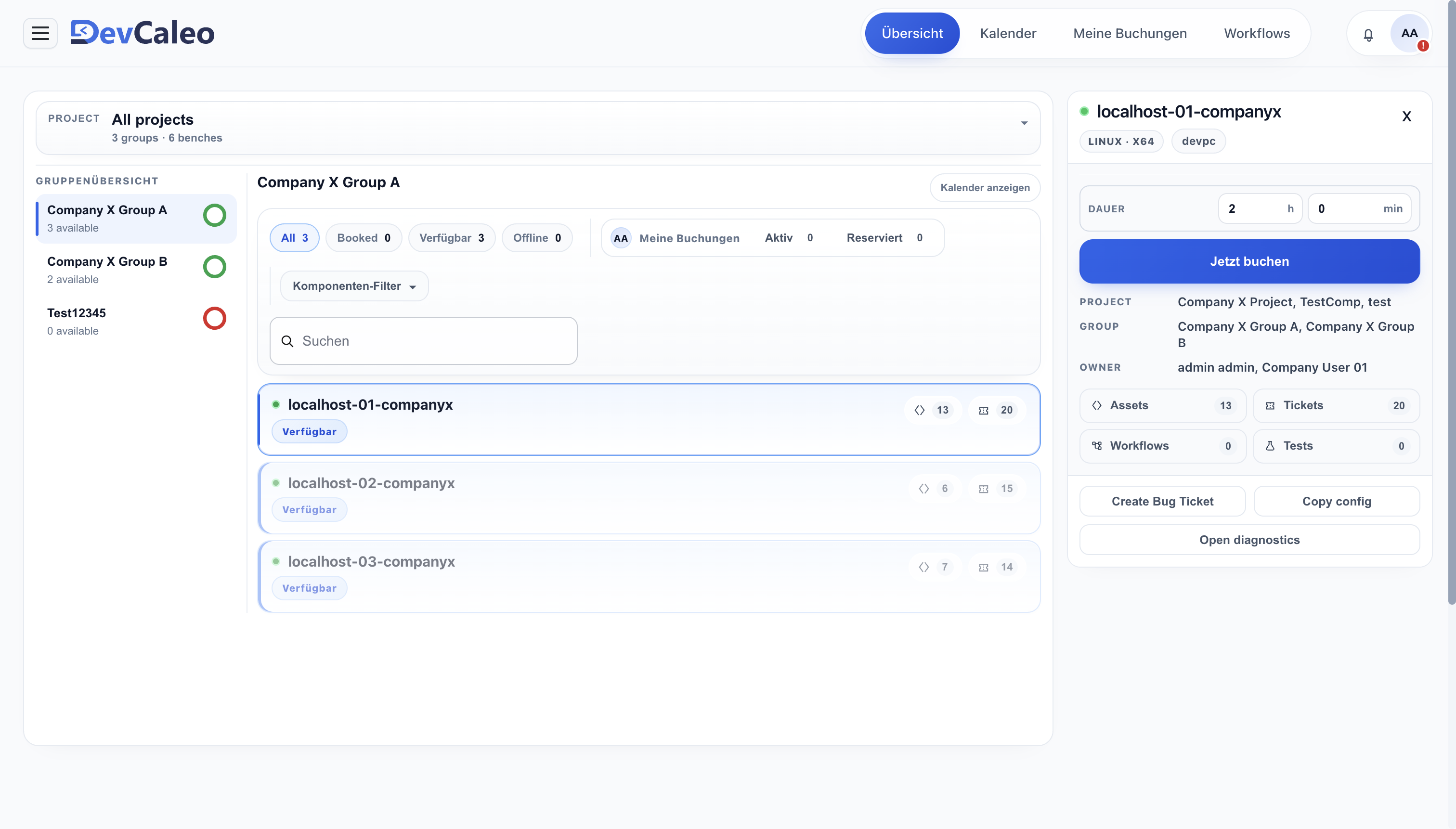 DevCaleo Operations-Übersicht mit KPIs, Projektstatus und Aktivitäten